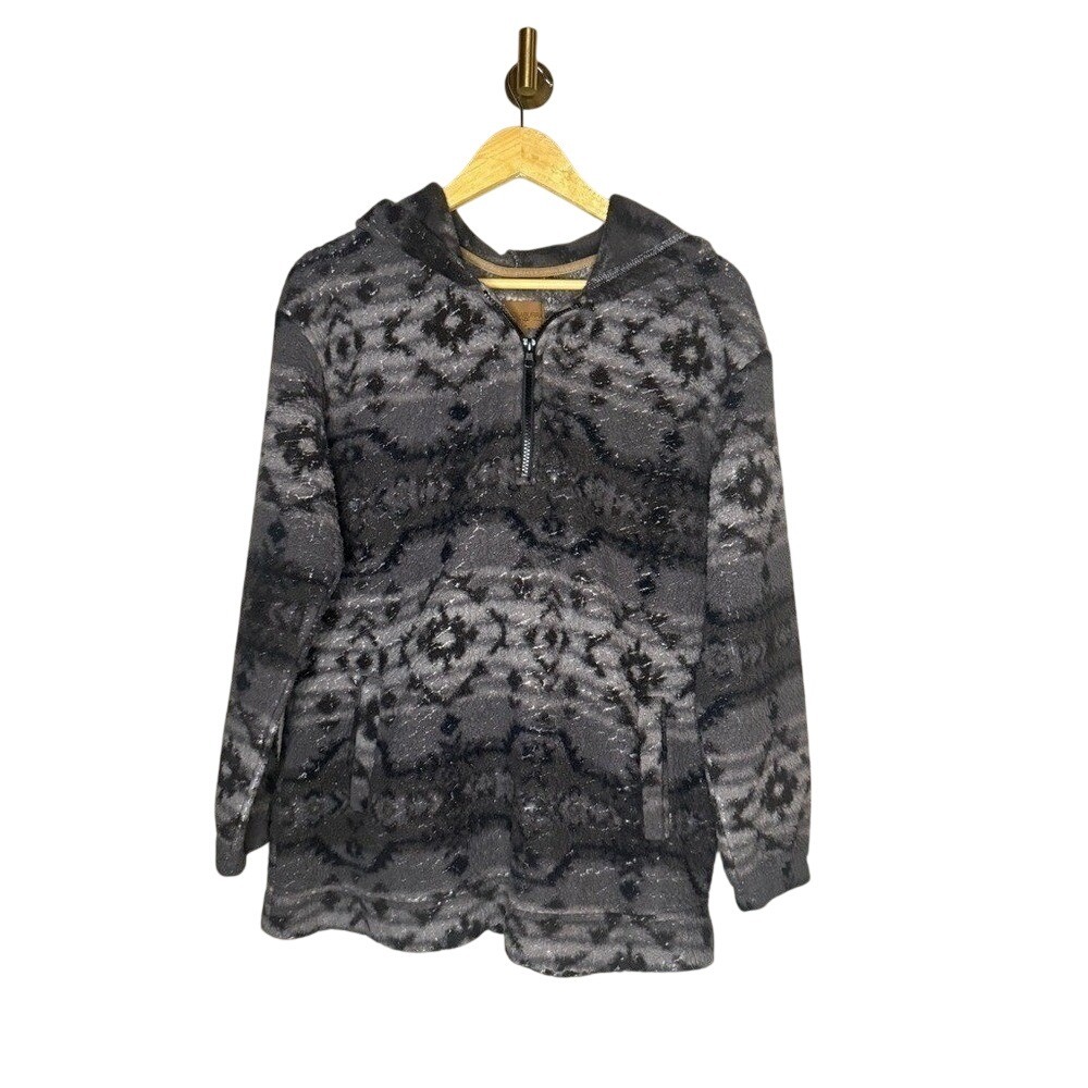 Koolaburra by UGG Sherpa Fleece Half Zip Hoodie Gray Black‎ Women's Medium